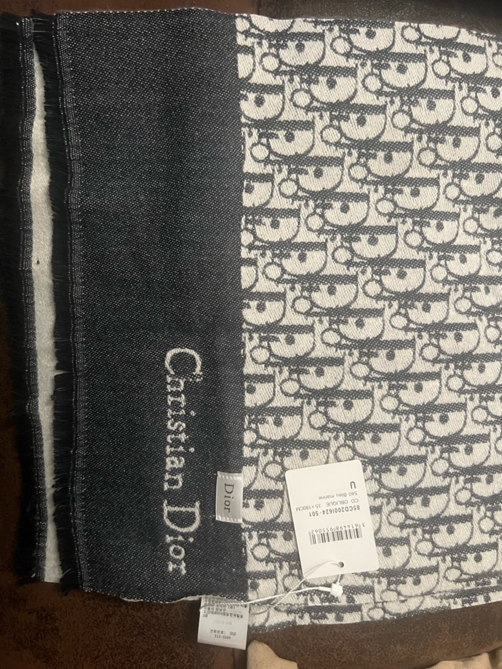 Dior Blue and White Oblique Logo Shawl